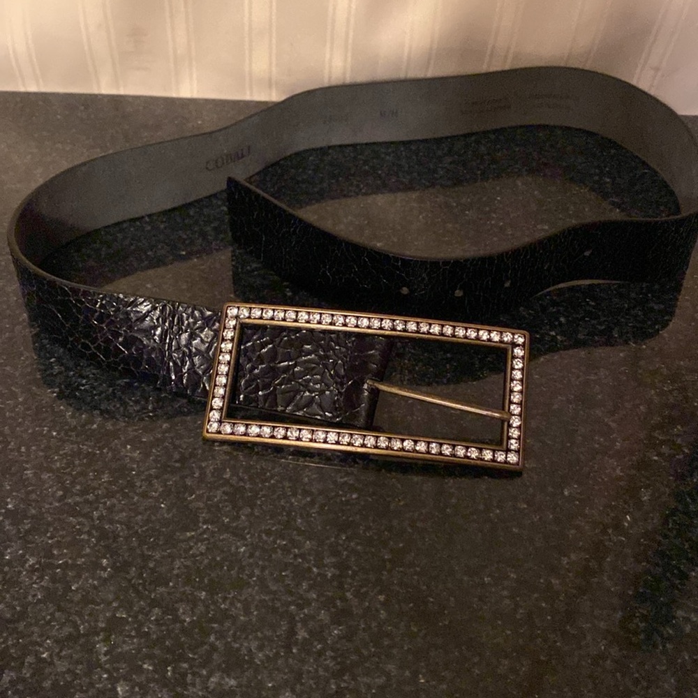 Genuine Leather Belt with Rhinestone Buckle